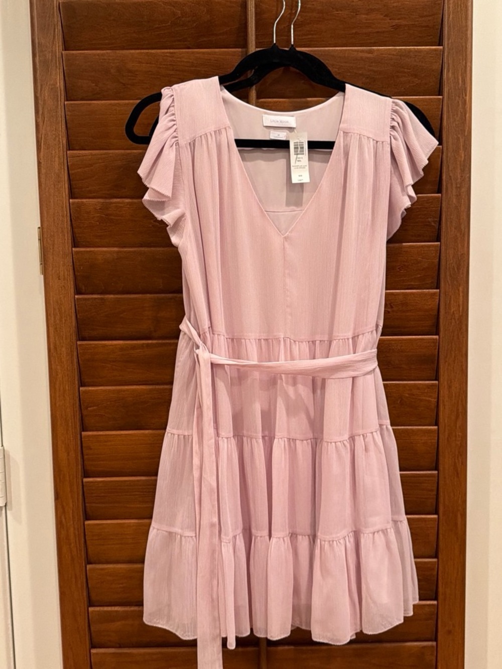Aritzia Soft Pink Tiered V-Neck Dress with Flutter Sleeves